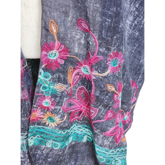 Boho Embroidered Kimono Open Front One Size - Picture 3 of 7